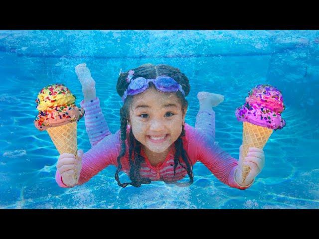 Annie and Sammy Pretend Play with Magic Colored Swimming Pool Toys for Kids