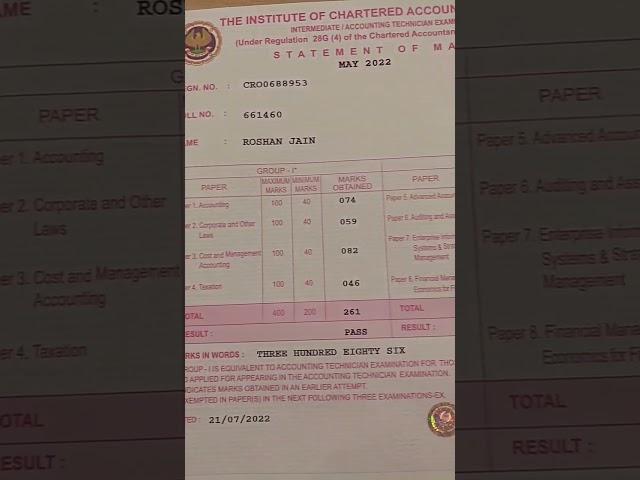 Sukoon️ My CA Intermediate result! Cleared my first group #castudentlife #resultreaction #cainter