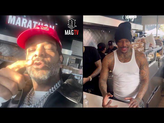 Jim Jones & India Love Supports Nipsey Hussle's Marathon Burger While YG Works The Grill! 