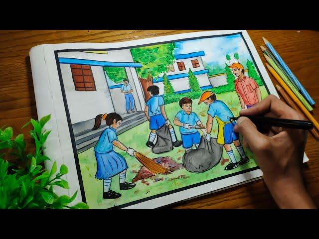 Cleanliness Memory Drawing by Water Colour | Elementry Intermediate Exam