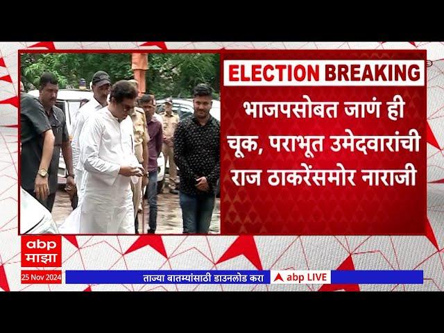 Raj Thackeray MNS Meeting : भाजपसोबत जाणं ही चूक, पराभूत  उमेदवारांची राज ठाकरेंसमोर नाराजी