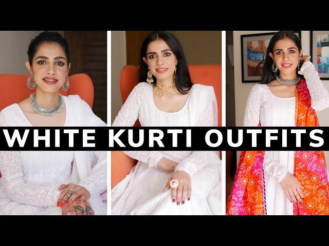 How to Style a White Kurti in 20 ways | White Chikankari Kurti | Minimalist Wardrobe Part 2