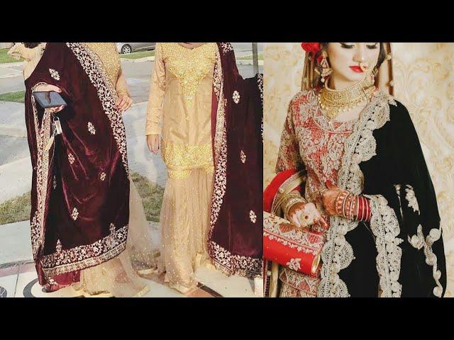 Top trendy bridal velvet shawls | Velvet shawl designs for bridals