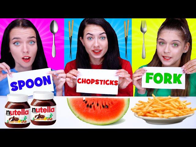 ASMR Spoon, Fork, Chopsticks Food Challenge By LiLiBu