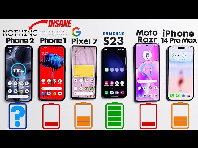 Nothing Phone 2 vs. Phone 1 / iPhone 14 Pro Max / Pixel 7 / Samsung S23 / Moto RAZR - Battery Test!