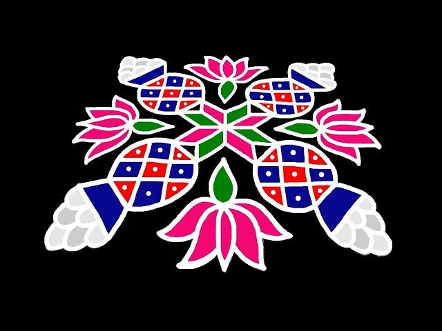 Pongal rangoli | pongal kolam | pulli kolam | 13 dots kolam | sankranthi muggulu | lotus rangoli