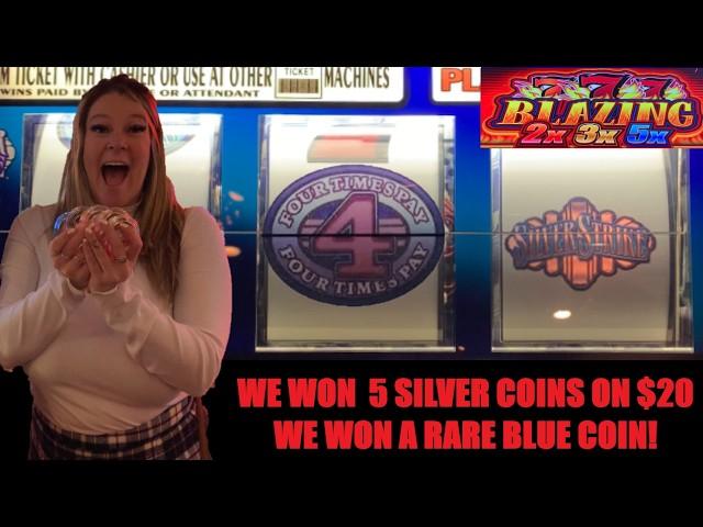 INCREDIBLE! I put $20 in this SILVER STRIKE slot machine & won 5 Silver & Gold coins! Rare Blue coin