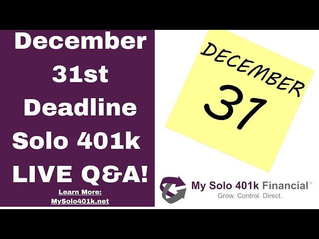  Last Chance: $1,500 Solo 401k Tax Credit Training |  LIVE Q&A