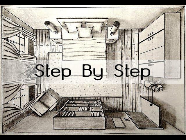 How to Draw A Bedroom in one point perspective Bird's Eye |Step by Step