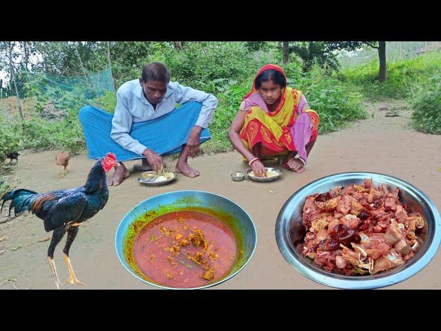 DESI HEN MEAT curry cooking and eating with RICE by rural mother || rural cooking