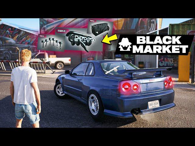 Black Market R34 Skyline Parts in Underground Garage... (NEW Open World Car Game)