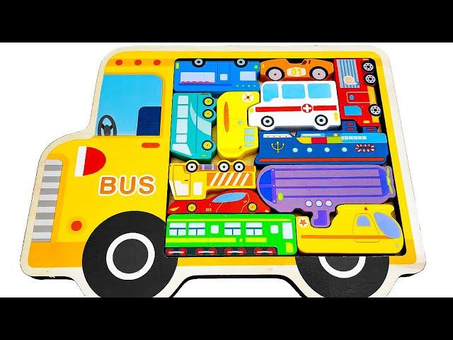 Learn Vehicles, Fire Truck, Train, Bus with Activity Puzzle | Preschool Toddler Toy Learning Video