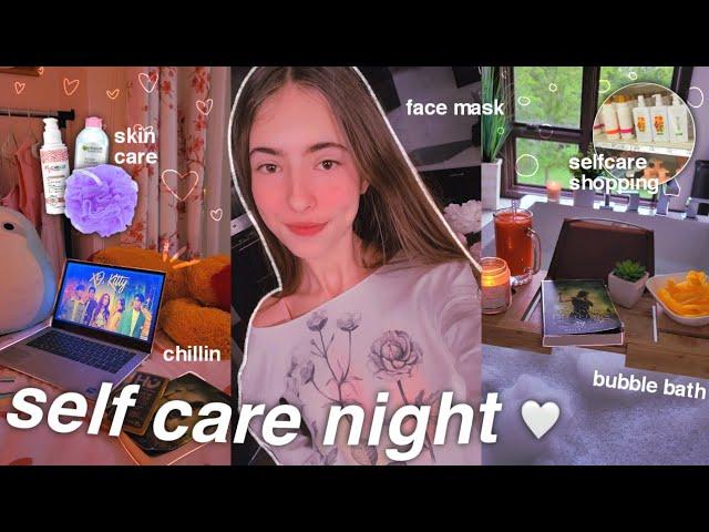 self care night (ﾉ◕ヮ◕)ﾉ*:･ﾟ skincare, bubble bath,  face mask, chilling