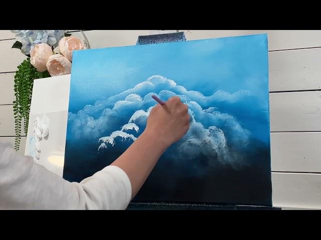 EASY One Brush Cloud! Step by step Acrylic Painting Tutorial