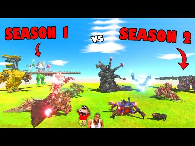 SEASON 1 VS SEASON 2 in Animal Revolt Battle Simulator with SHINCHAN and CHOP | THOR HYDRA MECHA