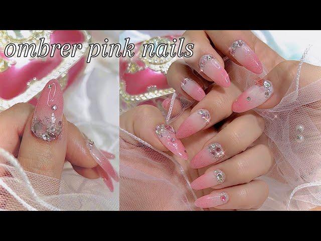 (4k/eng)스크류바를 닮은 옴브레 핑크네일•큐빅스와 오버레이 하는 방법•self nail asmr•인조네일팁 연장하기•자막있음