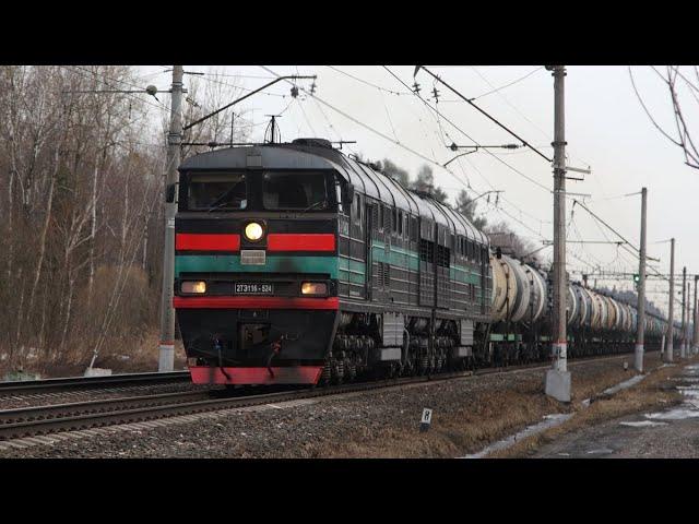 Trains on the Moscow-Ryazan railway. Peski - Golutvin stretch. Russia. Moscow region. March 2024.