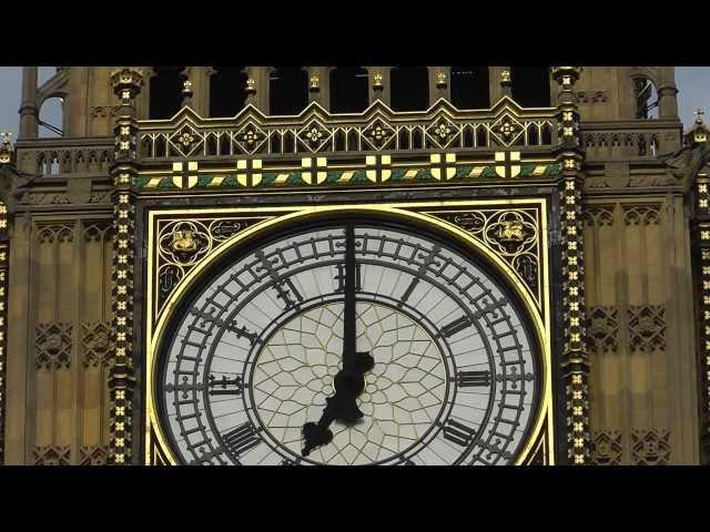 London's Big Ben,chimes at 7 pm,close up views July 2012