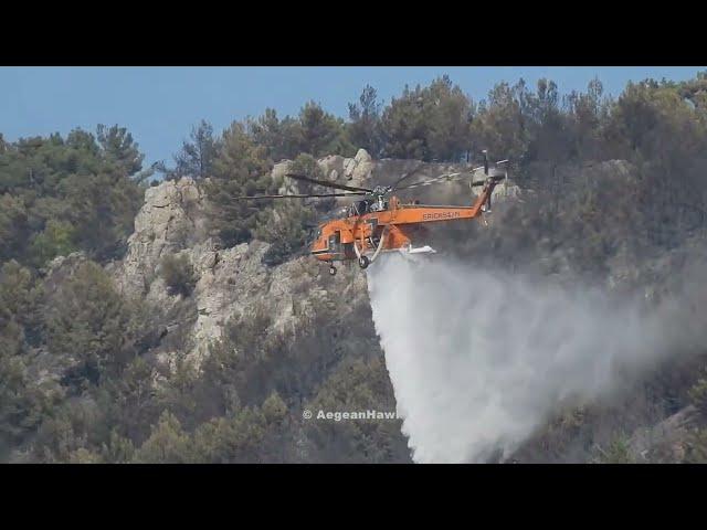 Erickson Inc S64E Air-Crane "Delilah" during firefighting in northwest Chios island.