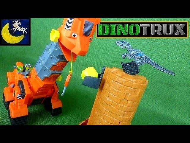 DINOTRUX Skya's Tall Tail Slide Playset Toy Review Video with Skya, Revvit and 2 Scraptors!