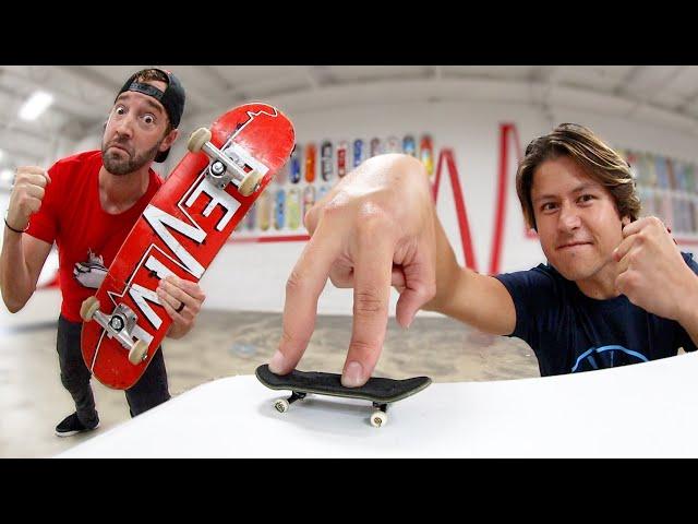 PRO FINGERBOARDER Vs REAL SKATEBOARDING. (Ft David Jones)