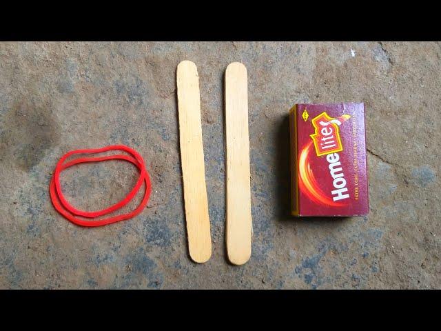 how to make gun shoot ice cream stick rubber band Machis box easy DIY