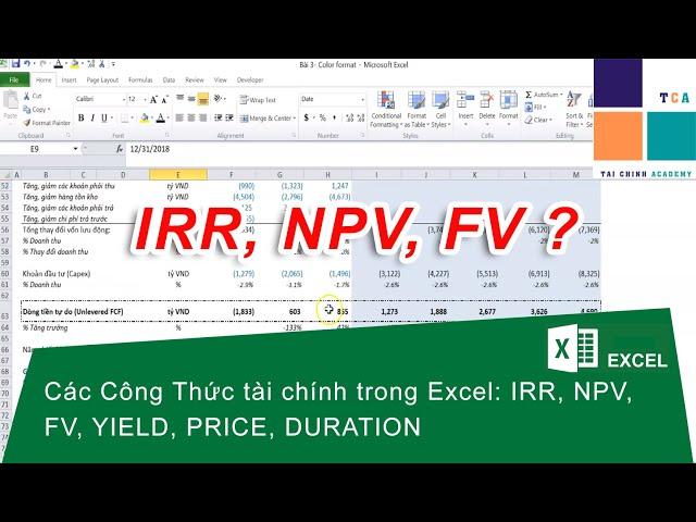 Các công thức tài chính IRR, XIRR, NPV, FV, YIELD, DURATION