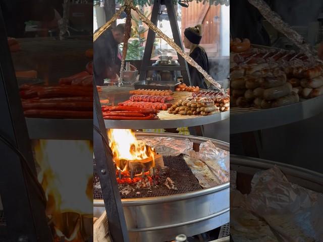 Sausages on grill Christmas Market Frankfurt Germany  Rapture is near!