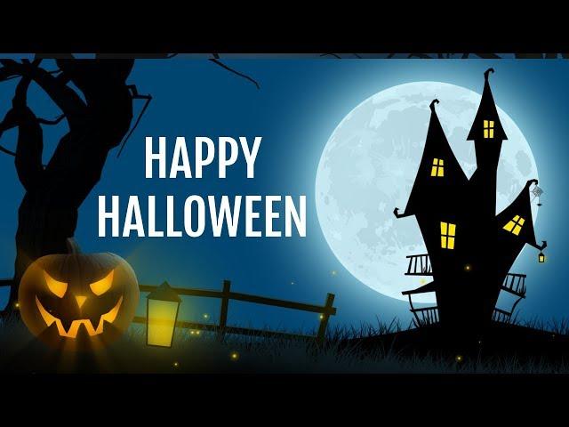 A spooky Halloween Scene with bats,  ghosts & Halloween wishes for friends & family