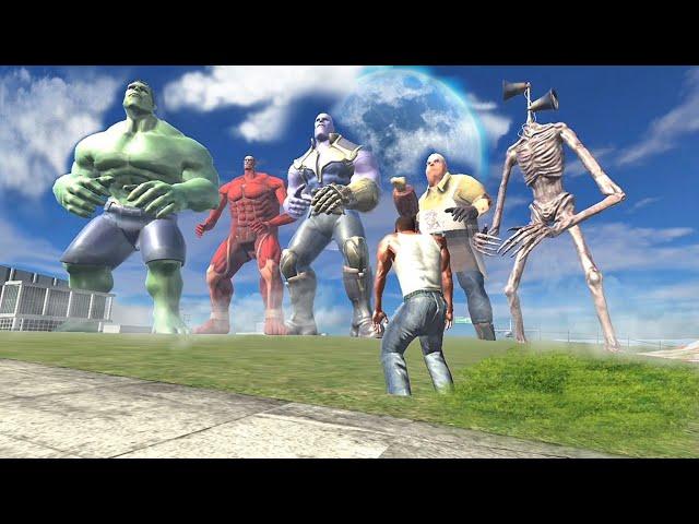 Franklin vs Mr meat vs Hulk vs Thanos vs Spiderman vs Siren Head in Indian Bikes Driving 3D