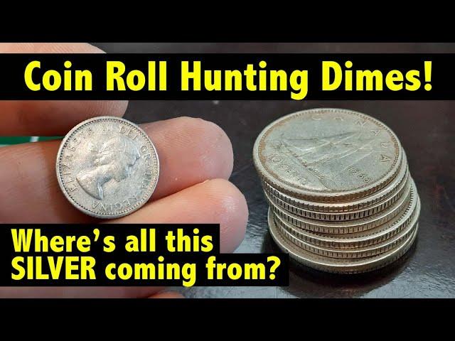 My New RECORD SILVER Haul! Coin Roll Hunting Canadian Dimes!