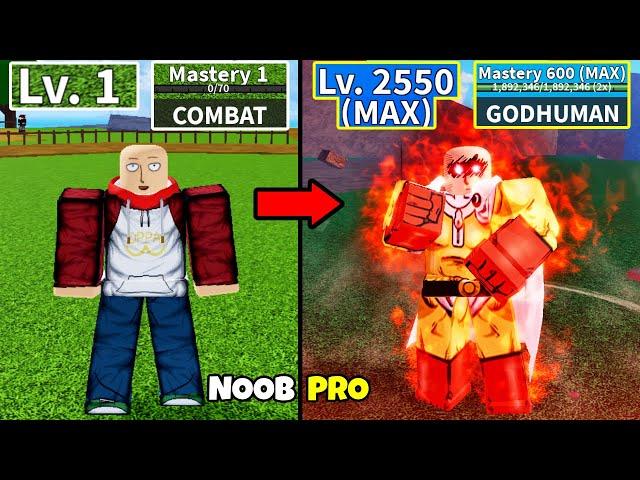 Beating Blox Fruits as Saitama! Lvl 0 to Max Lvl Full Human v4 Awakening Noob to Pro in Blox Fruits!