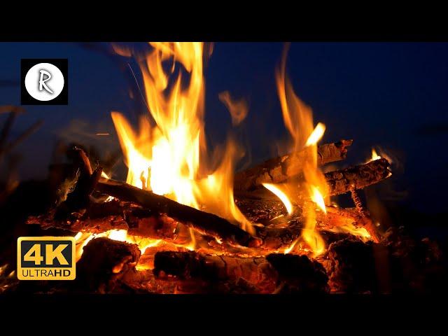  Crackling Fire w/ Rain and Thunder Sounds Outside - Relaxing Sounds for Sleep, Cozy Ambience - 4K