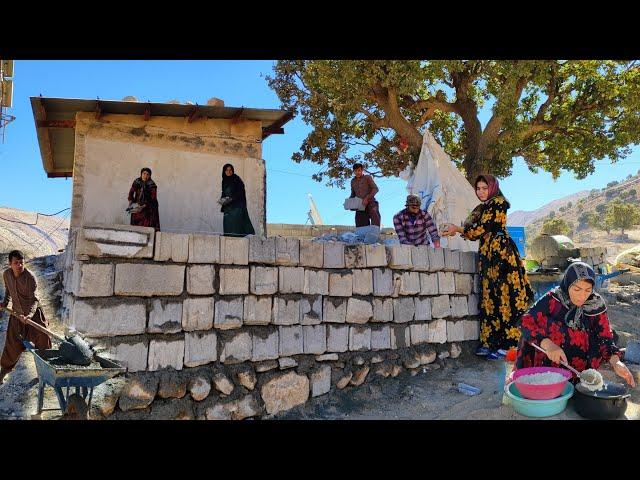 Construction of a nomadic hut  in difficult conditions by a nomadic family #grandmother