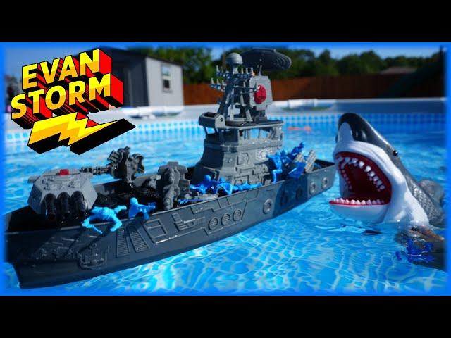 Sink or Float Garage Sale Battleship!  with Plastic Army Men & a Great White Shark