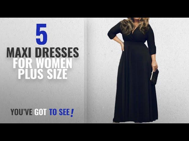 Top 10 Maxi Dresses For Women Plus Size [ Winter 2018 ]: POSESHE Women's Solid V-Neck 3/4 Sleeve