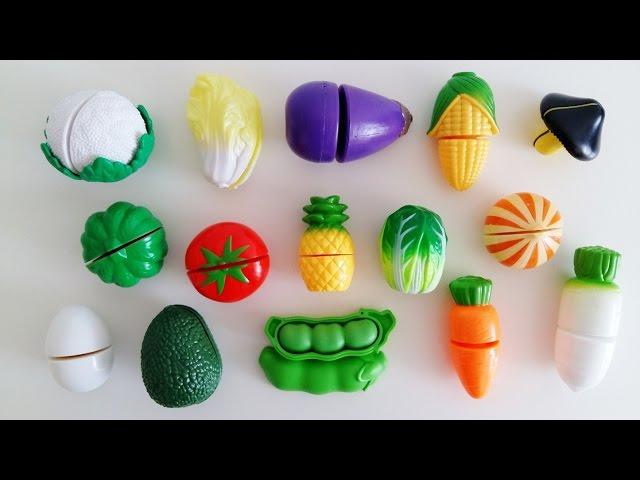 Learn names of fruits vegetables egg with velcro cutting toy foods esl learn english