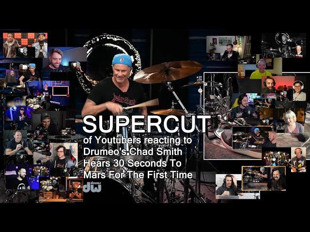 Supercut of Youtubers reacting to Drumeo's Chad Smith Hears 30 Seconds To Mars For The First Time