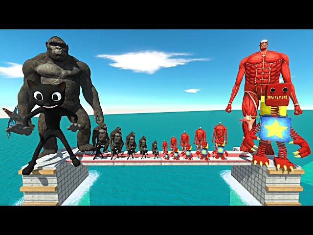 Growing Team War | King Kong + Cartoon Cat vs Colossal Titan+Boxy Boo-Animal Revolt Battle Simulator