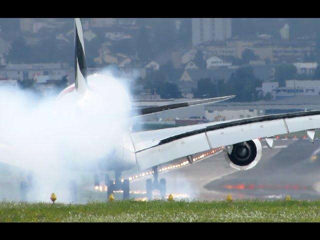 very hard landing A380 Emirates at Zurich | LSZH 'n amazing take off