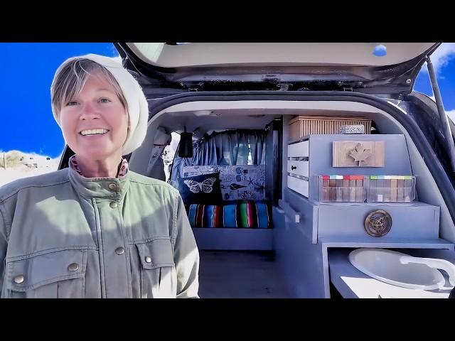 Van Tour of a Solo Woman's Minivan with a Clever Slide Out Kitchen!