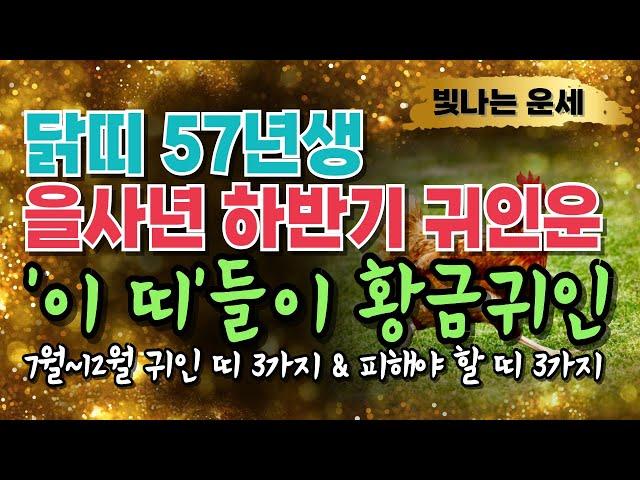 57년생 닭띠 2025년 운세 하반기 귀인운'이 띠' 3가지 천을귀인입니다 상극인 띠 '3가지' 정유년 57년생 운세 정유생 닭띠말년운 1957년생 재물운 을사년 하반기