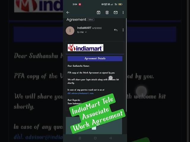 Indiamart link to work agreement | indiamart freelancer Tele Associate link to work agreement