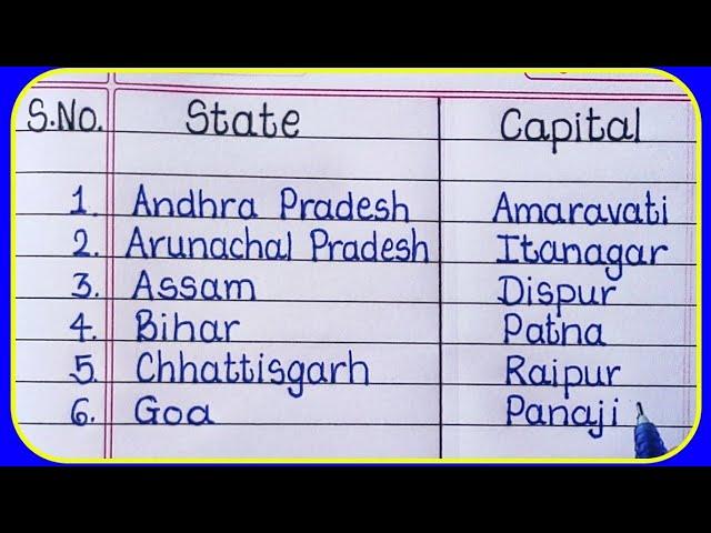 Indian States and Their Capitals along with Union Territories 2021/States and Capitals in English