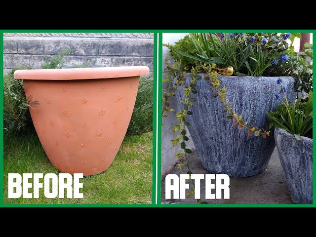 CEMENT POT made out of PLASTIC ONE // Free tutorial // DIY, do it yourself // Garden design