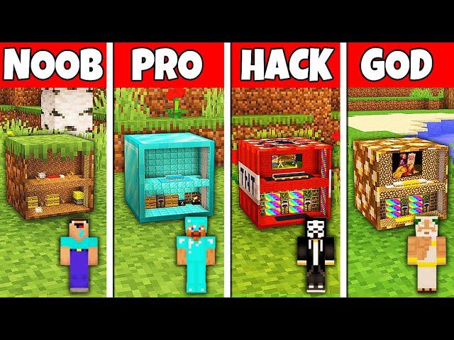 Minecraft Battle: NOOB vs PRO vs HACKER vs GOD! BLOCK HOUSE BASE BUILD CHALLENGE in Minecraft