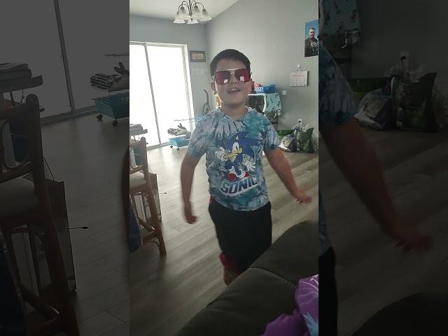 Lucas singing Iron Man Helmet song wearing his Tony Stark glasses for Uncle Frank