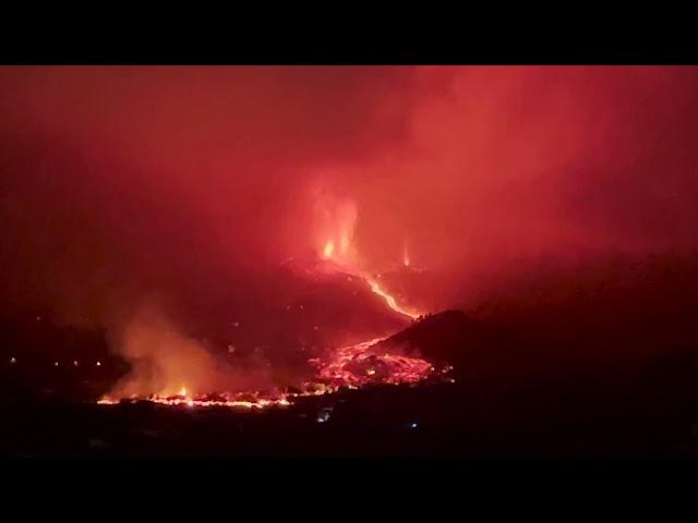 Volcano Eruption Illuminates Night Sky Over La Palma