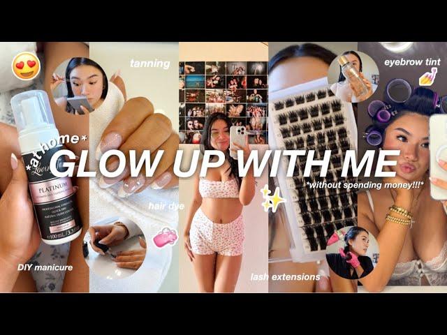 EXTREME 24 HOUR GLOW UP *at home*  press on nails, lash extensions, hair dye, brow tint, + more!