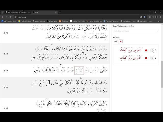 In Q2:37 Tabari d.923AD rejects Ibn Kathir's canonical reading